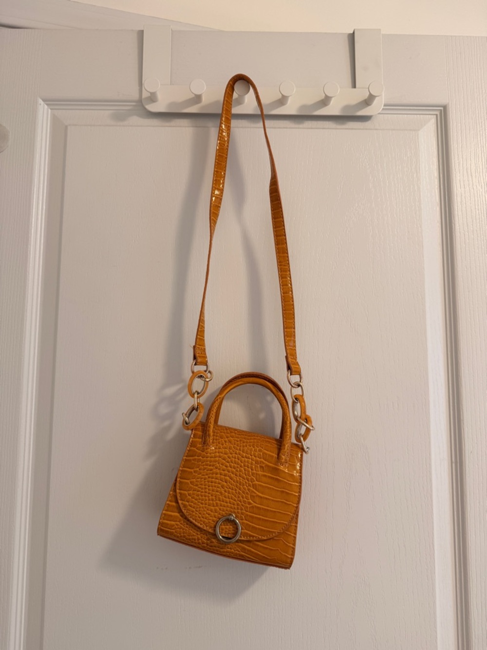 Women's Croc-Texture Mini Shoulder Bag in Cognac
